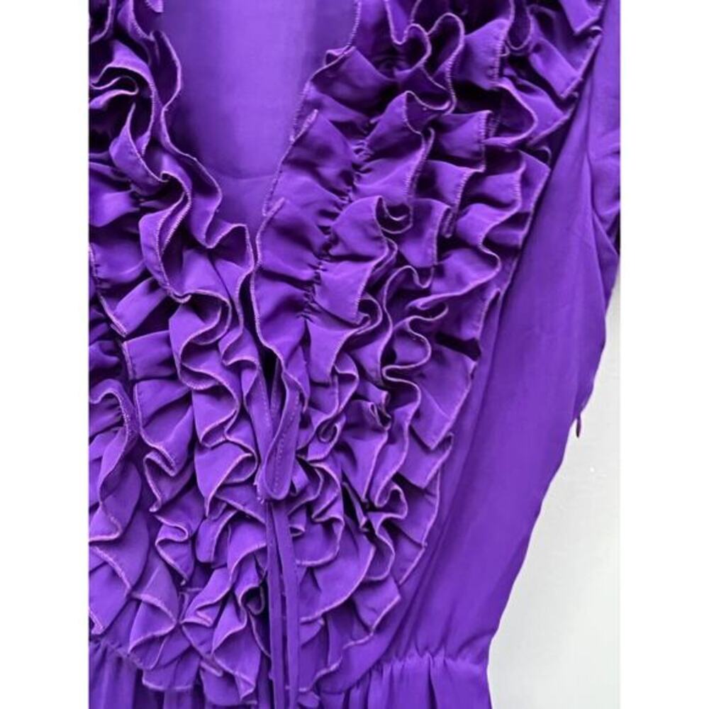 Argenti Dress Women's Size 4‎ Chiffon Ruffle Neck short sleeve Dress Y2K Purple - Picture 5 of 6